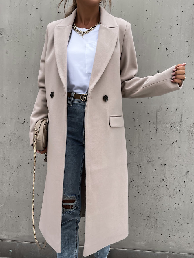 à Col Revers Manches Longues Régulier Plain Manteau pour Femmes