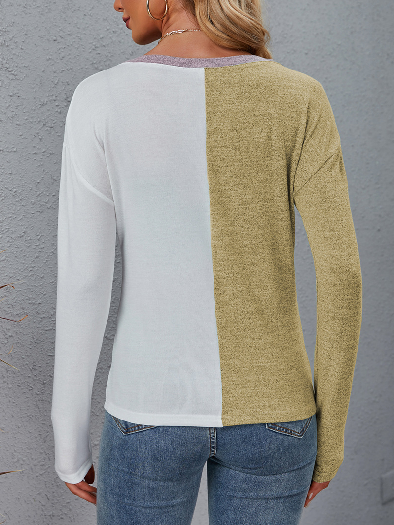 T-shirts Femmes Décontracté Bloc de Couleur Printemps / Automne Micro-élasticité Quotidien Jersey Régulier Droit Régulier