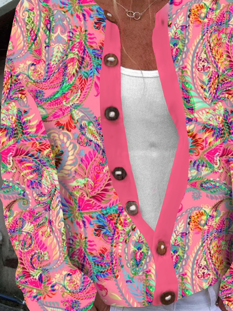 Cardigans Décontracté anacardier Fleurs Printemps / Automne Boutonné Micro-élasticité Quotidien Ample Manches Longues ré pour Femmes