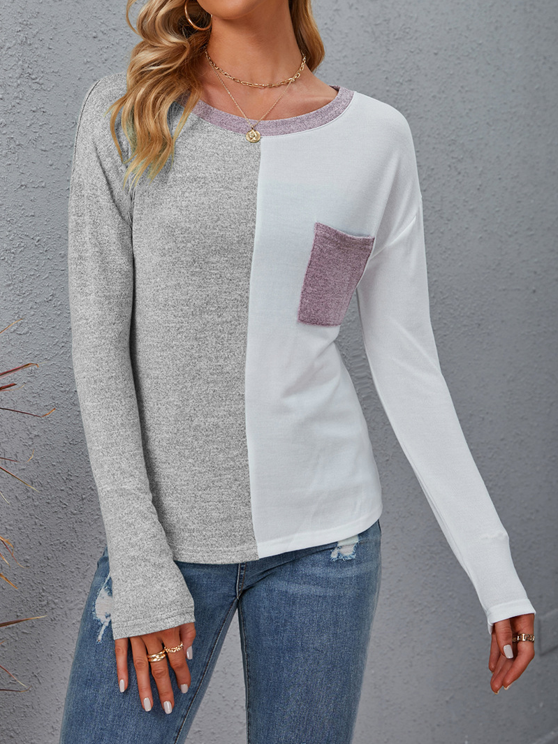 T-shirts Femmes Décontracté Bloc de Couleur Printemps / Automne Micro-élasticité Quotidien Jersey Régulier Droit Régulier
