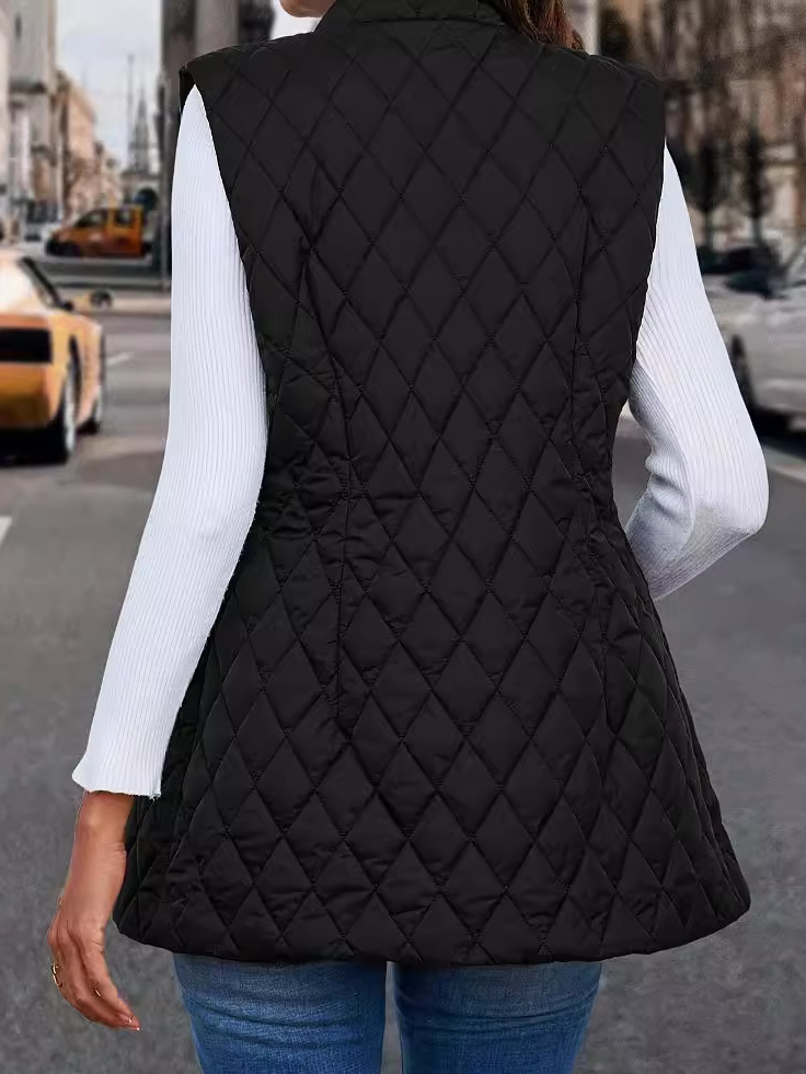 Micro-élasticité à Col Revers Sans Manches en Toison Plain Gilet pour Femmes