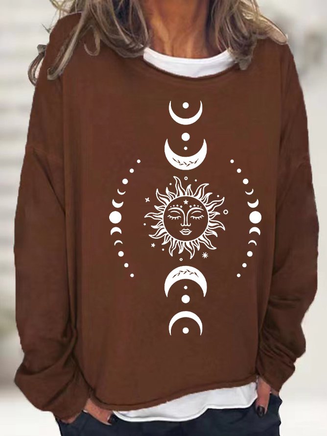 Sweat-shirts Femmes Rétro Printemps / Automne Soleil Quotidien Ample Manches Longues Col Rond en Mélangé de Coton Régulier