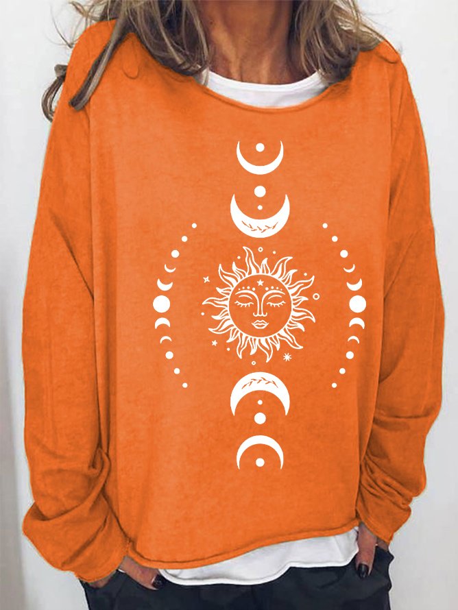 Sweat-shirts Femmes Rétro Printemps / Automne Soleil Quotidien Ample Manches Longues Col Rond en Mélangé de Coton Régulier