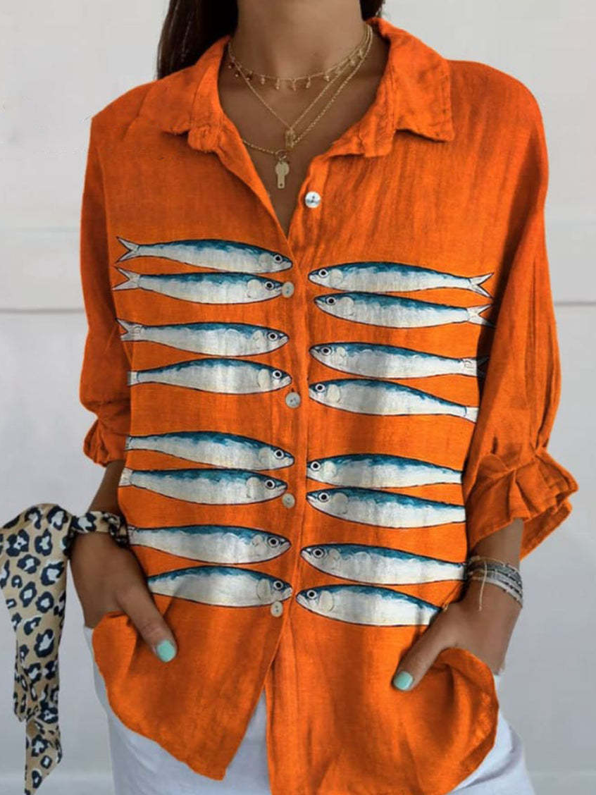Chemises Décontracté Floral Printemps / Automne Polyester Aucune élasticité Ample Manches Longues Régulier Col de Chemise pour Femmes