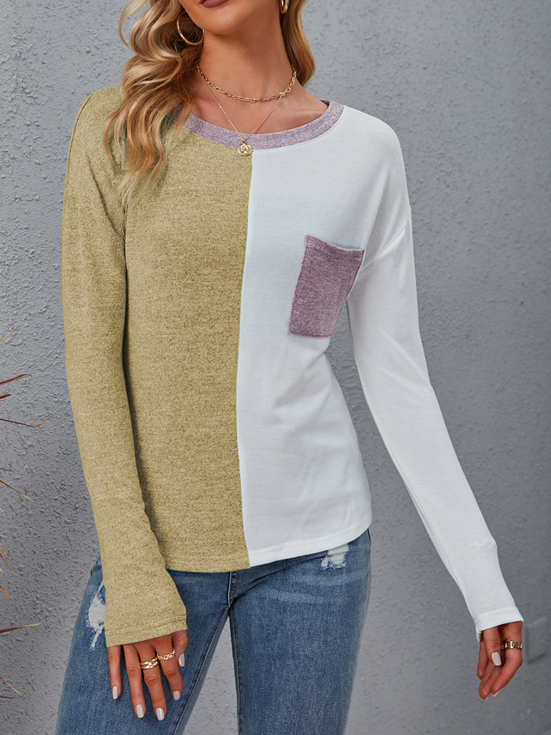 T-shirts Femmes Décontracté Bloc de Couleur Printemps / Automne Micro-élasticité Quotidien Jersey Régulier Droit Régulier