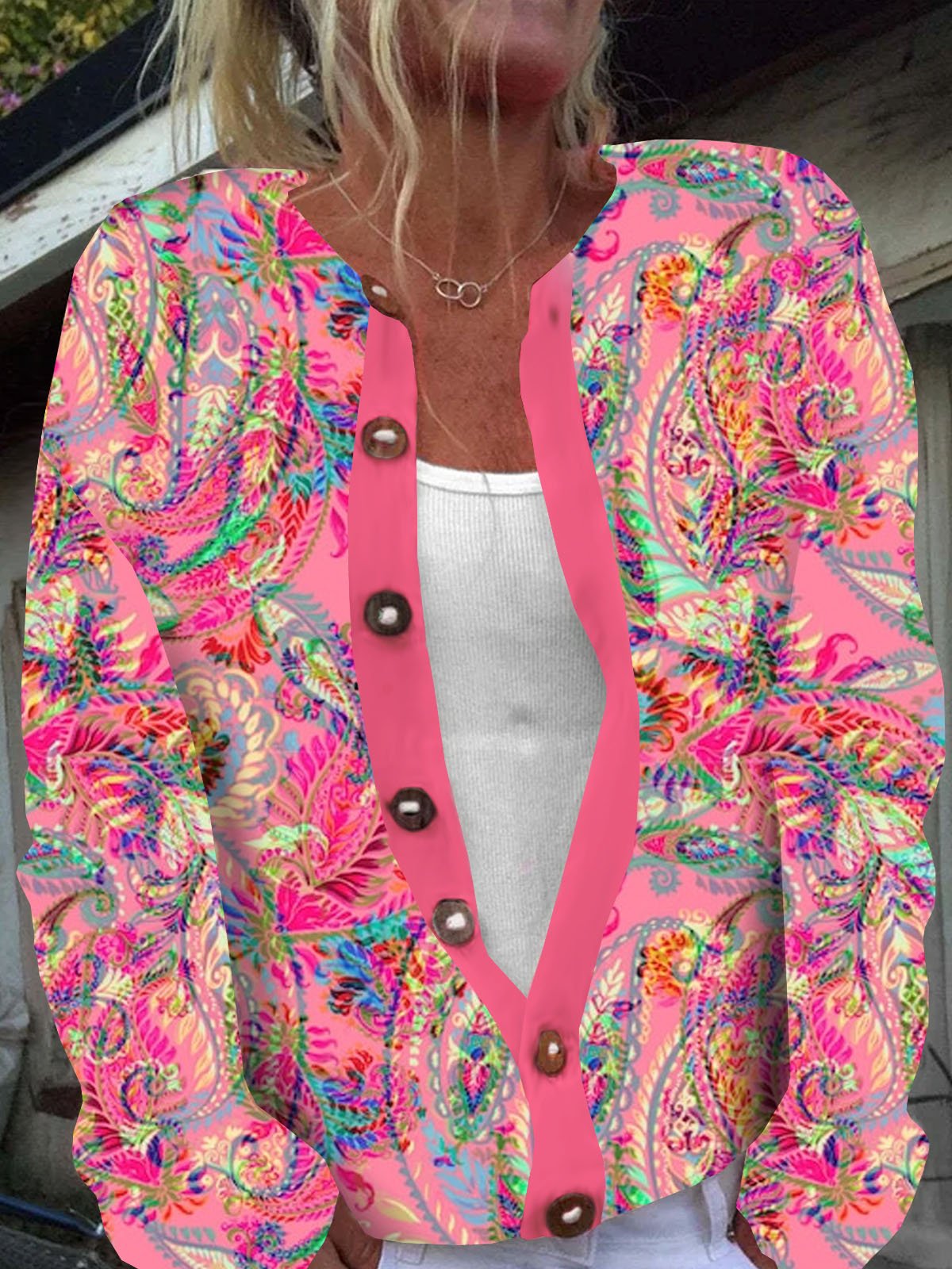 Cardigans Décontracté anacardier Fleurs Printemps / Automne Boutonné Micro-élasticité Quotidien Ample Manches Longues ré pour Femmes