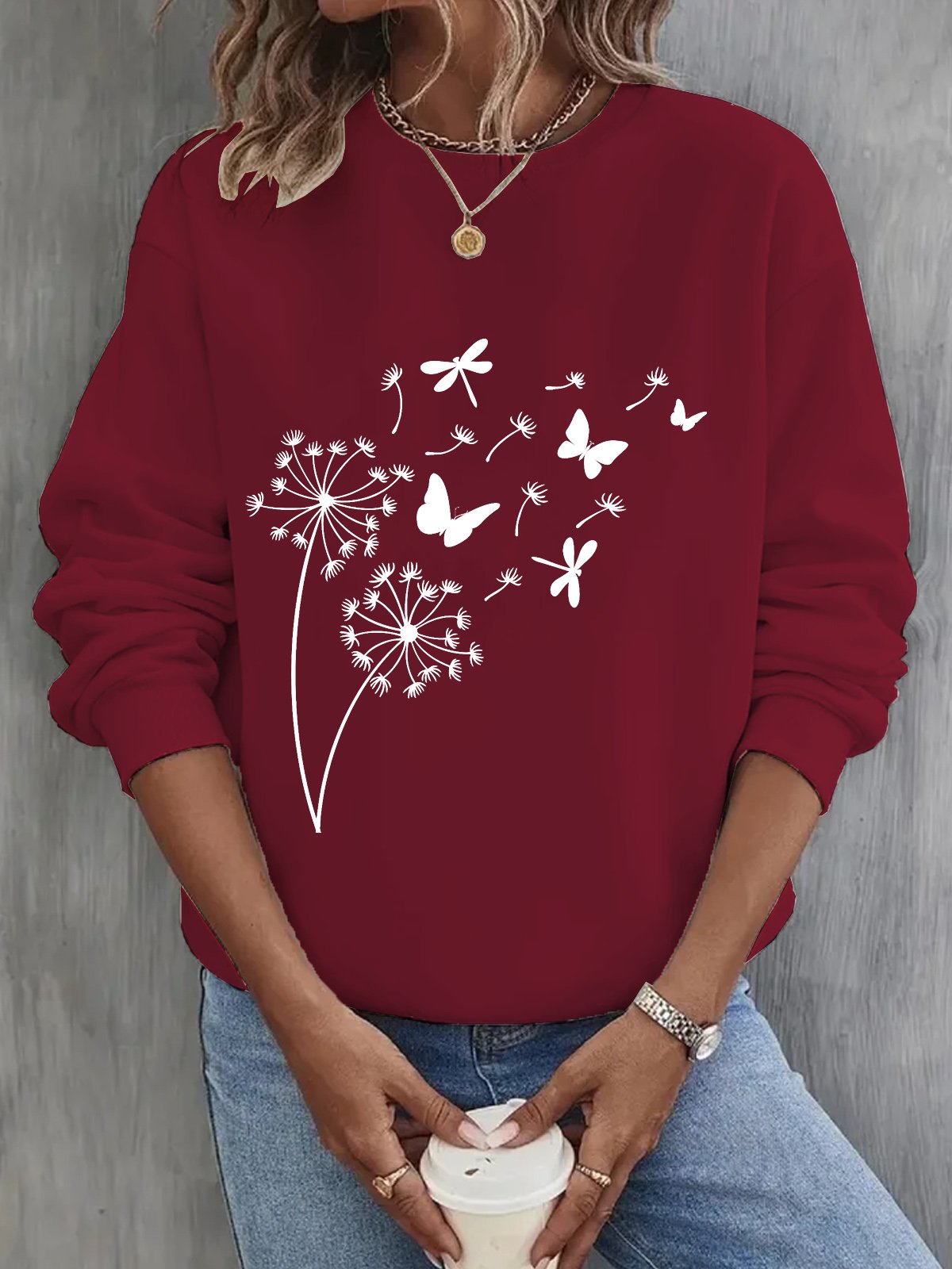 Sweat-shirts Femmes Décontracté Printemps / Automne Pissenlit Coton Micro-élasticité Ample Manches Longues Régulier Régulier