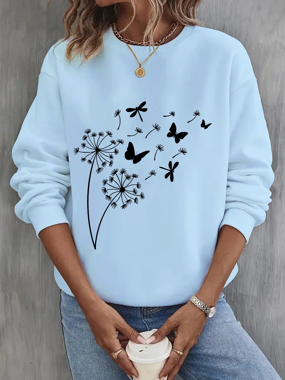 Sweat-shirts Femmes Décontracté Printemps / Automne Pissenlit Coton Micro-élasticité Ample Manches Longues Régulier Régulier
