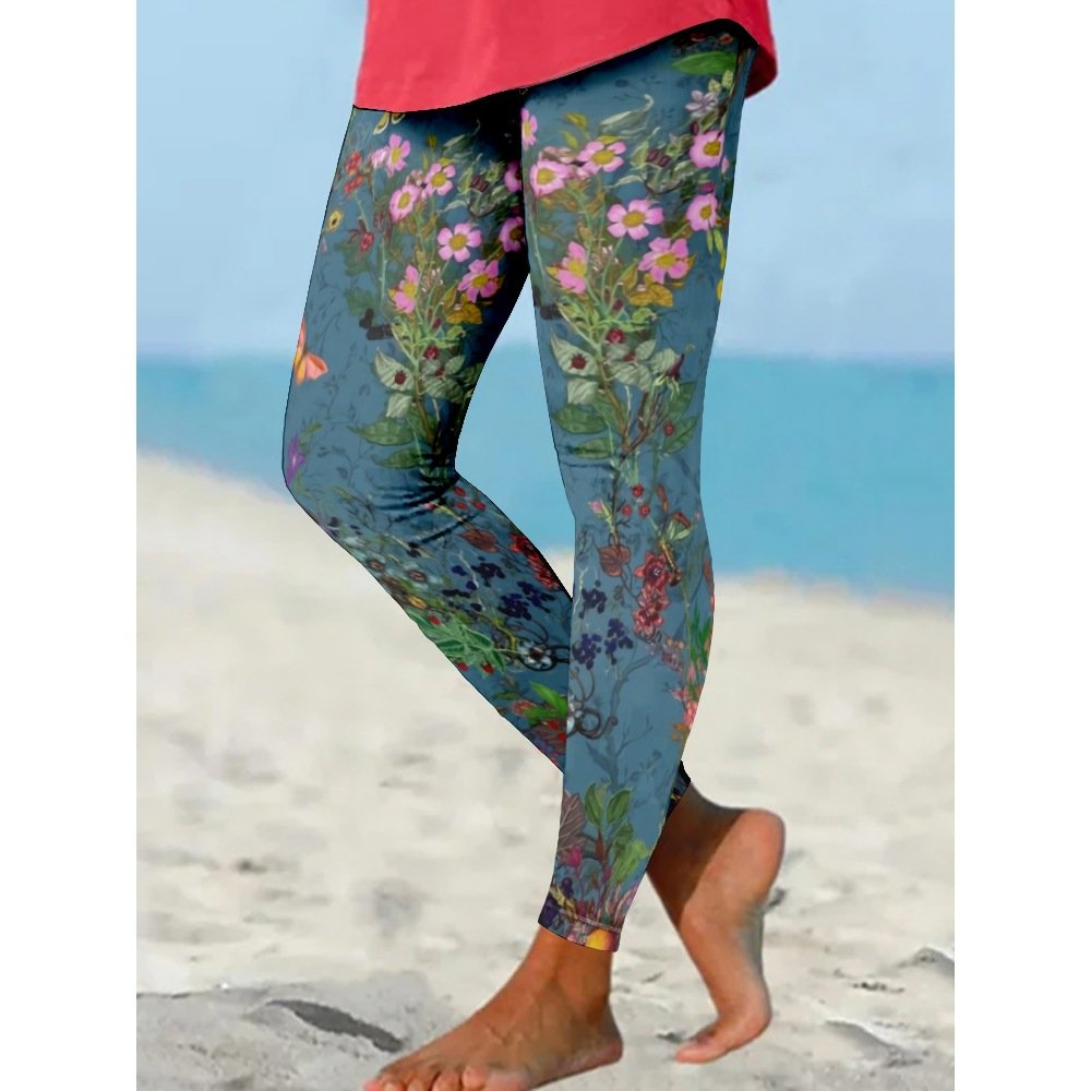 Pantalons De Yoga Femmes Décontracté Floral Hiver Polyester Faire la navette Serré Pantalon coupe slim Long en Toison