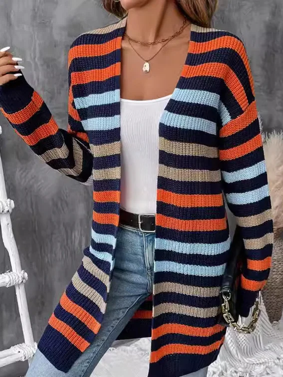 Cardigans Bloc de Couleur Décontracté Hiver Quotidien Coupe Régulière Régulier Épaissi Droit Élasticité moyenne pour Femmes