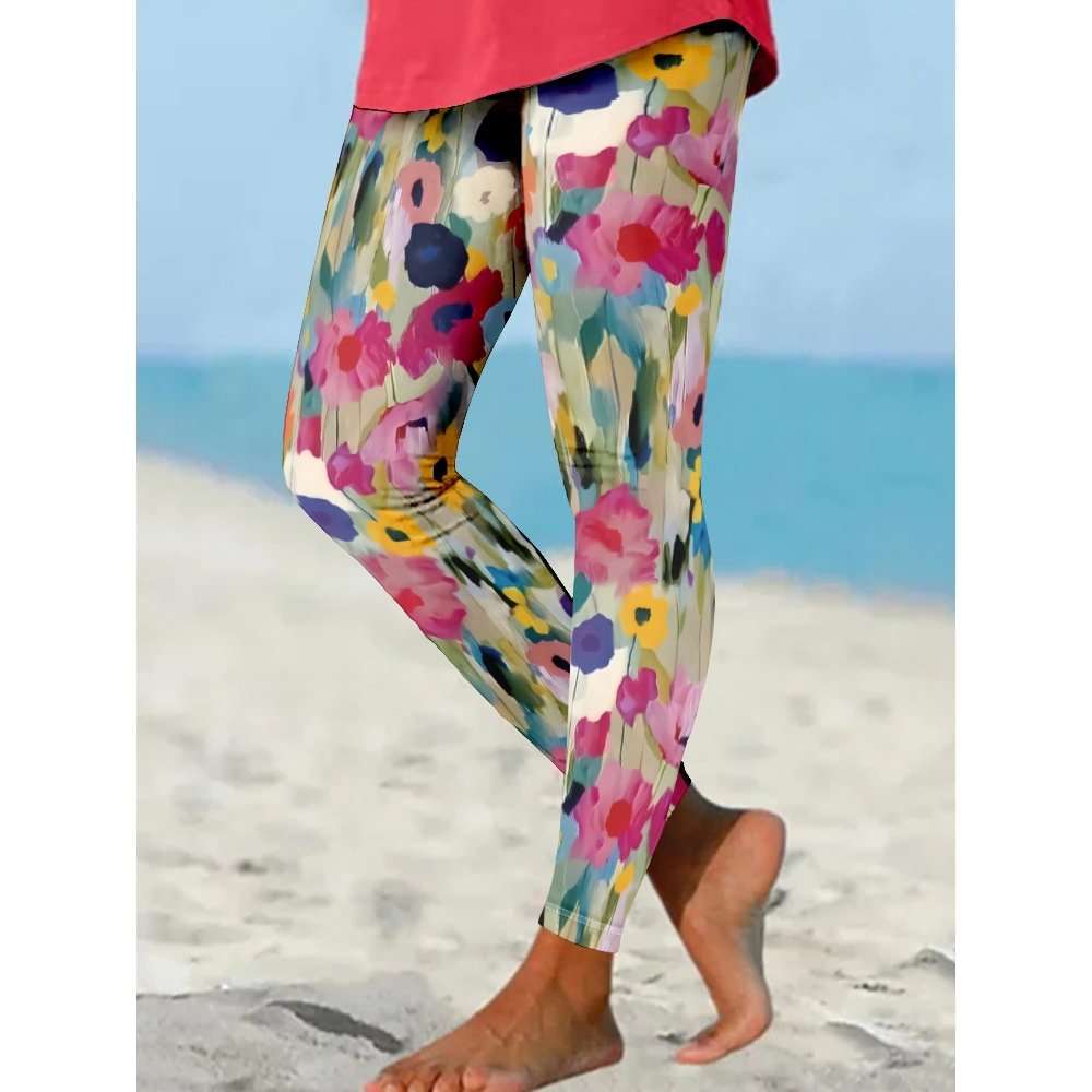 Pantalons De Yoga Décontracté Floral Hiver Polyester à Haute Élasticité Faire la navette Pantalon coupe slim Long en Toison pour Femmes