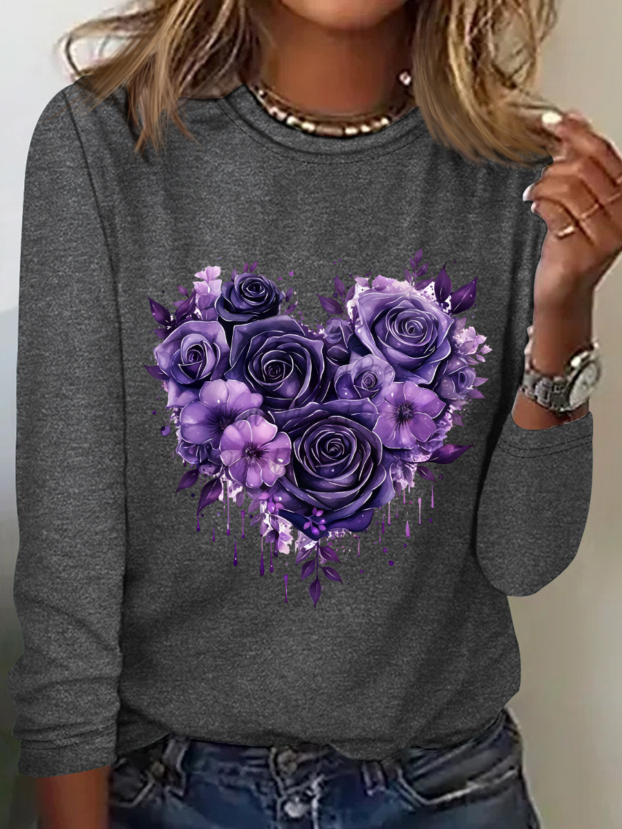T-shirts Femmes Décontracté Printemps / Automne Coeur/cordé Quotidien Ample Col Rond Régulier Droit Régulier