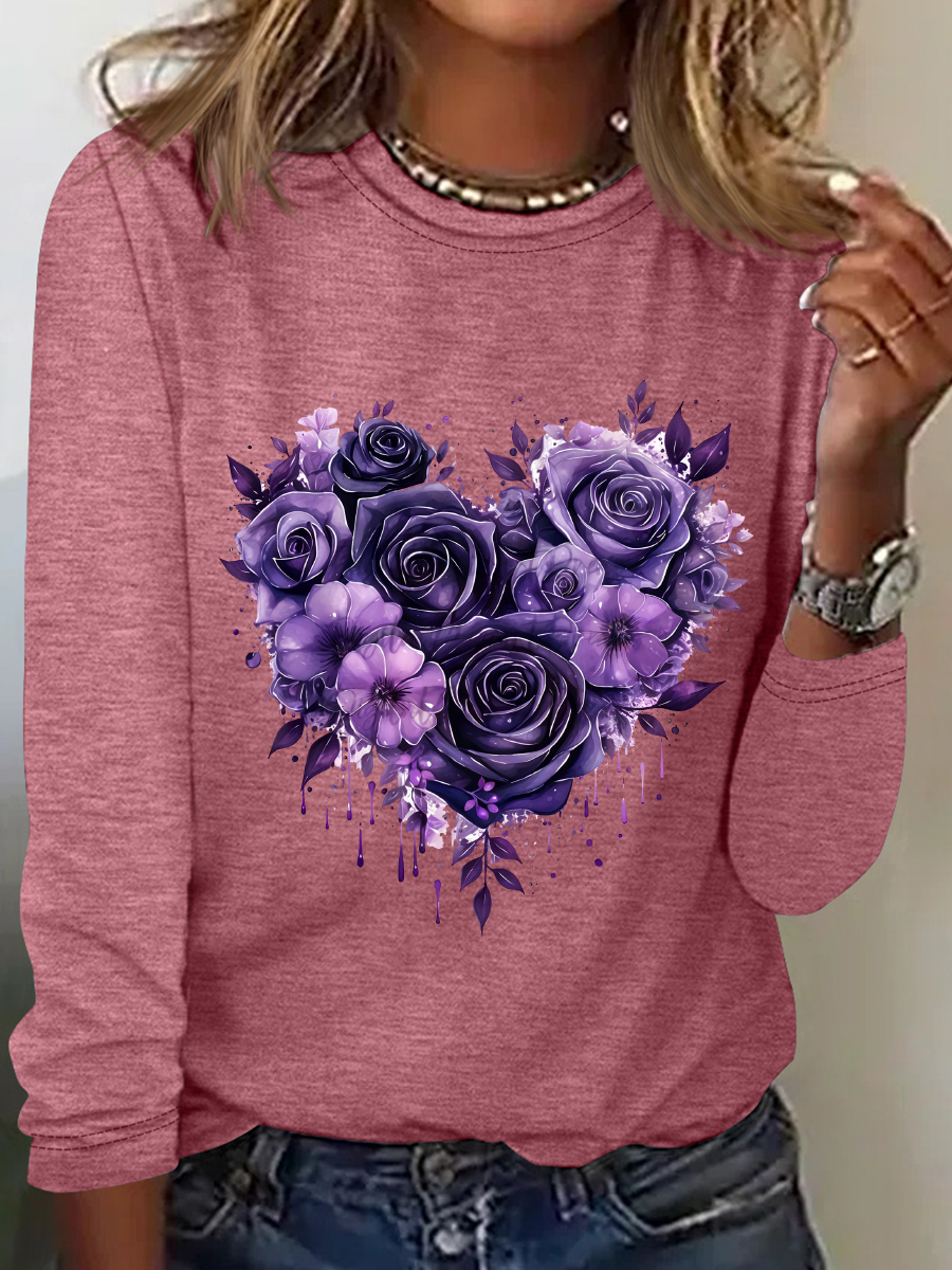 T-shirts Femmes Décontracté Printemps / Automne Coeur/cordé Quotidien Ample Col Rond Régulier Droit Régulier