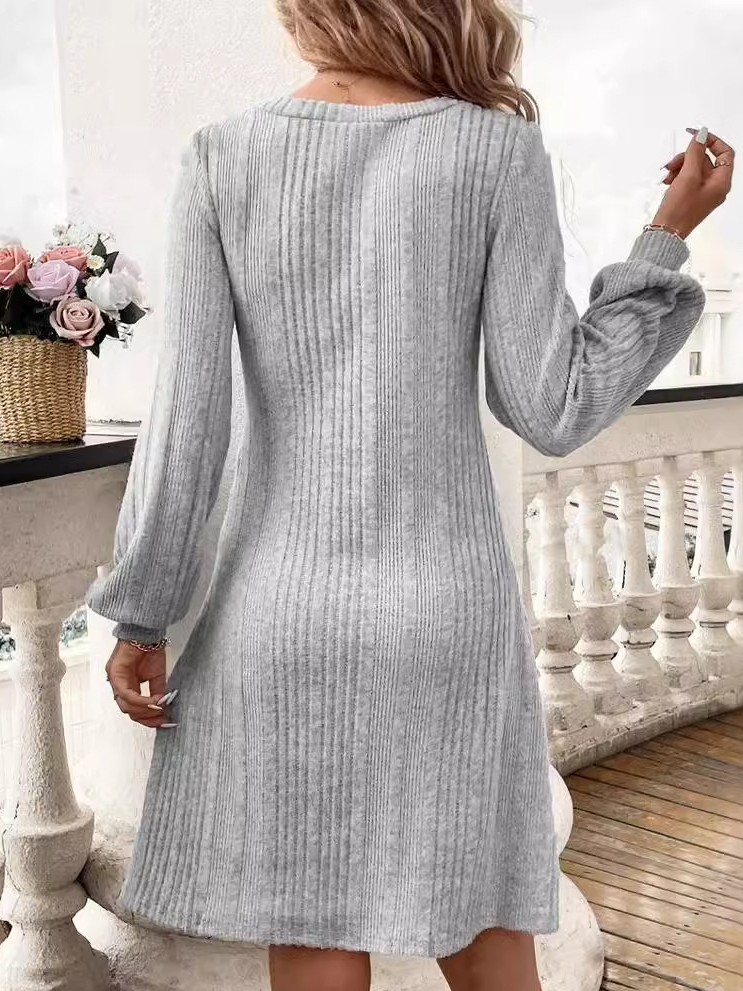 Femmes Plain Gris Col V Confortable Robe Mi-Longue Décontracté