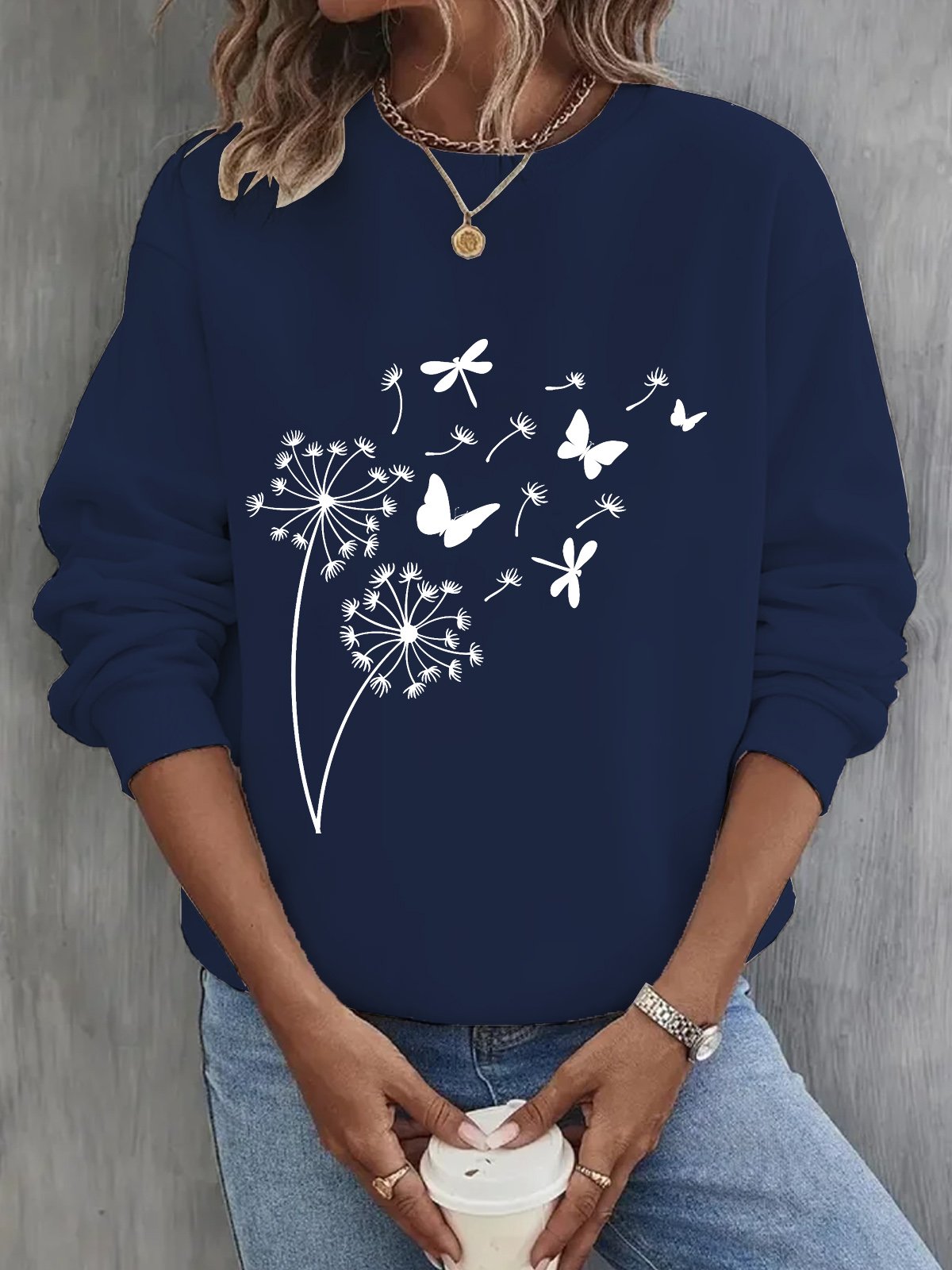 Sweat-shirts Femmes Décontracté Printemps / Automne Pissenlit Coton Micro-élasticité Ample Manches Longues Régulier Régulier