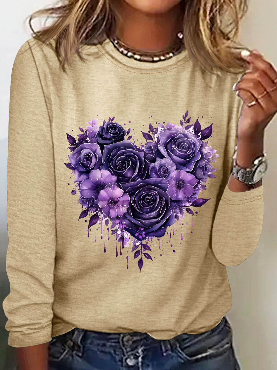 T-shirts Femmes Décontracté Printemps / Automne Coeur/cordé Quotidien Ample Col Rond Régulier Droit Régulier