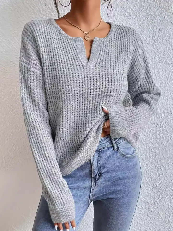 Pulls Décontracté Plain Printemps / Automne Ample Manches Longues Col Rond Fil/fil de laine Droit Régulier pour Femmes