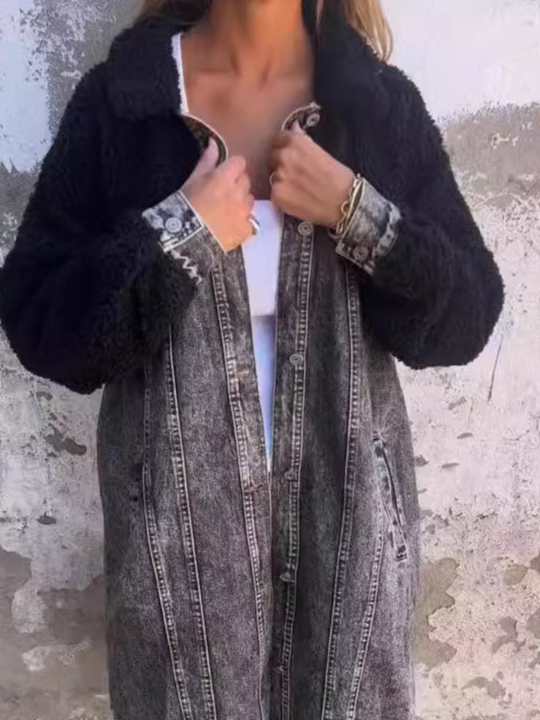 Col Châle Manches Longues Régulier Bloc de Couleur Blouson pour Femmes