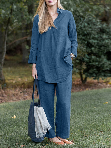 Deux Pièces Ensembles Femmes Décontracté Plain Printemps / Automne Polyester Micro-élasticité Quotidien Ample Top Avec Pantalons Régulier