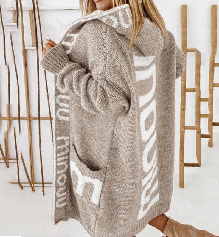 Cardigans Décontracté Hiver Lettres de texte Sweat-shirt à Capuche Manches Longues Mi-long Épaissi Droit Élasticité moyenne pour Femmes