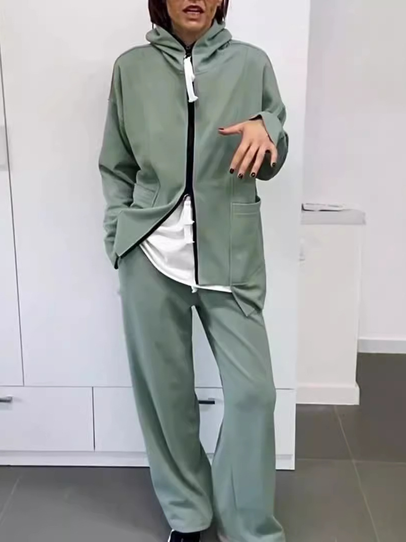 Deux Pièces Ensembles Femmes Décontracté Plain Printemps / Automne Polyester Naturel Micro-élasticité Manches Longues Manteau avec Pantalons Régulier