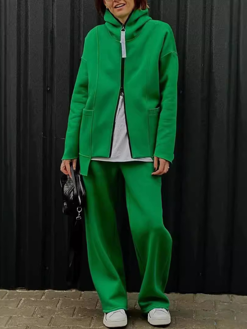 Deux Pièces Ensembles Femmes Décontracté Plain Printemps / Automne Polyester Naturel Micro-élasticité Manches Longues Manteau avec Pantalons Régulier