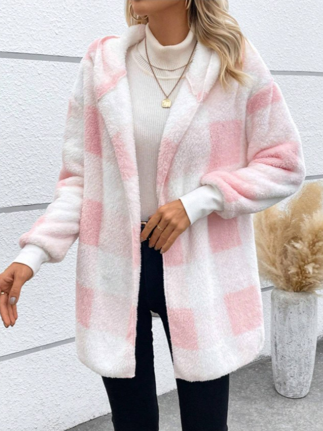Sweat-shirt à Capuche Manches Longues Régulier Plaid Blouson pour Femmes