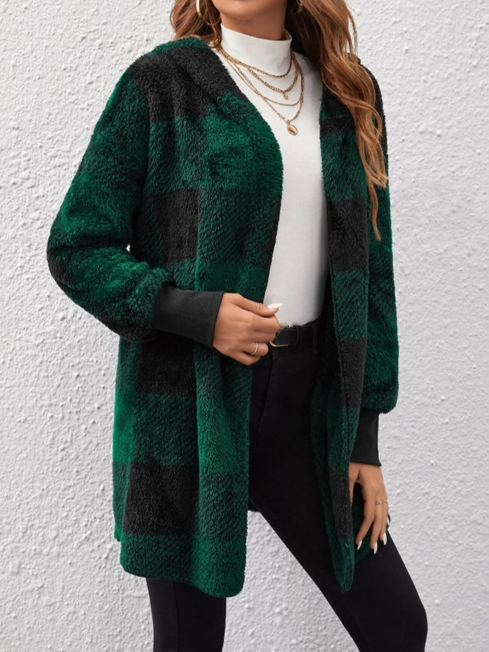 Sweat-shirt à Capuche Manches Longues Régulier Plaid Blouson pour Femmes