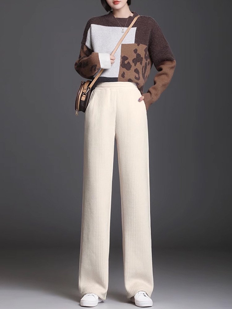Pantalons Décontracté Plain Printemps / Automne Naturel Micro-élasticité Quotidien Ample Long Droit pour Femmes