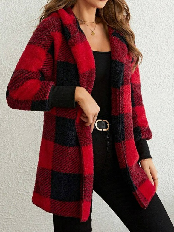 Sweat-shirt à Capuche Manches Longues Régulier Plaid Blouson pour Femmes