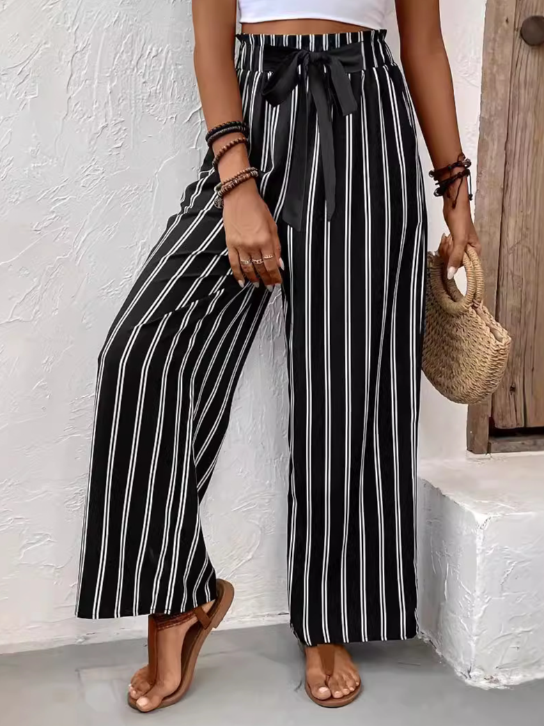 Pantalons Rayé Décontracté Printemps / Automne Polyester Naturel Quotidien Ample Long Droit pour Femmes