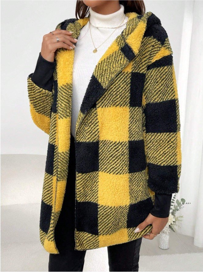 Sweat-shirt à Capuche Manches Longues Régulier Plaid Blouson pour Femmes