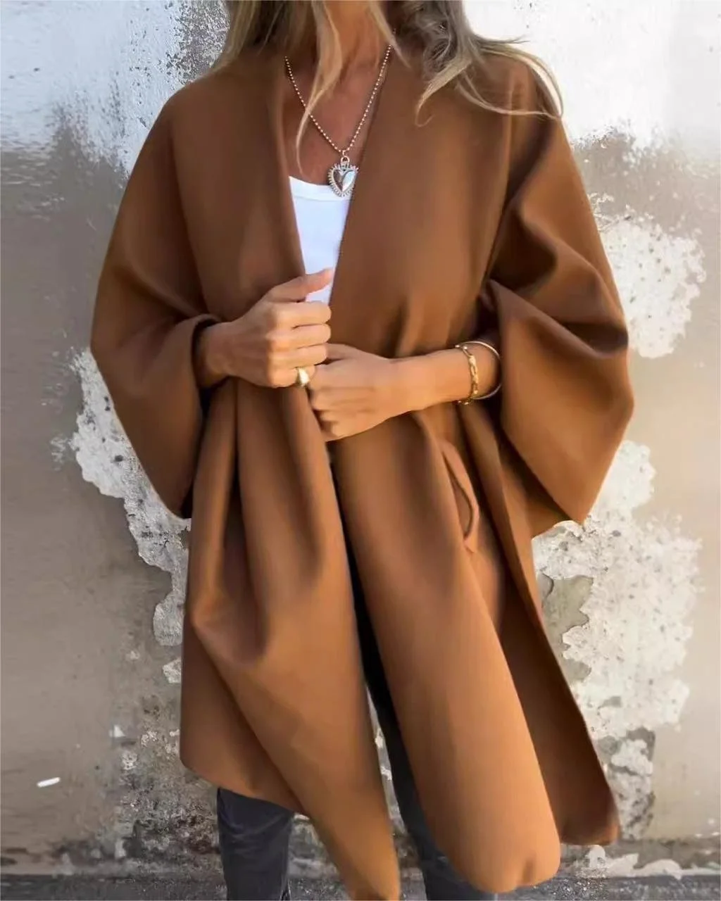 Cache-cœur Demi Manche Régulier Plain Cape Manteau pour Femmes