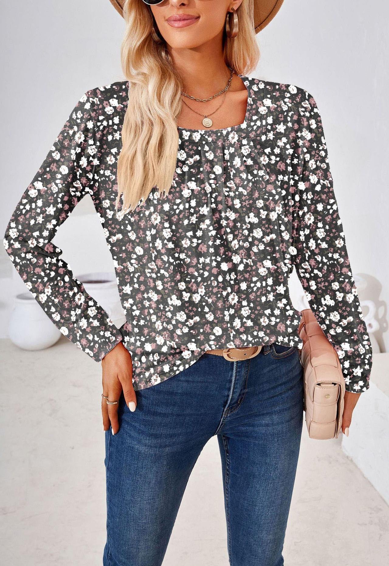 Chemisiers1 Décontracté Floral Printemps / Automne Col Carré Quotidien Brillant Régulier Droit Régulier pour Femmes