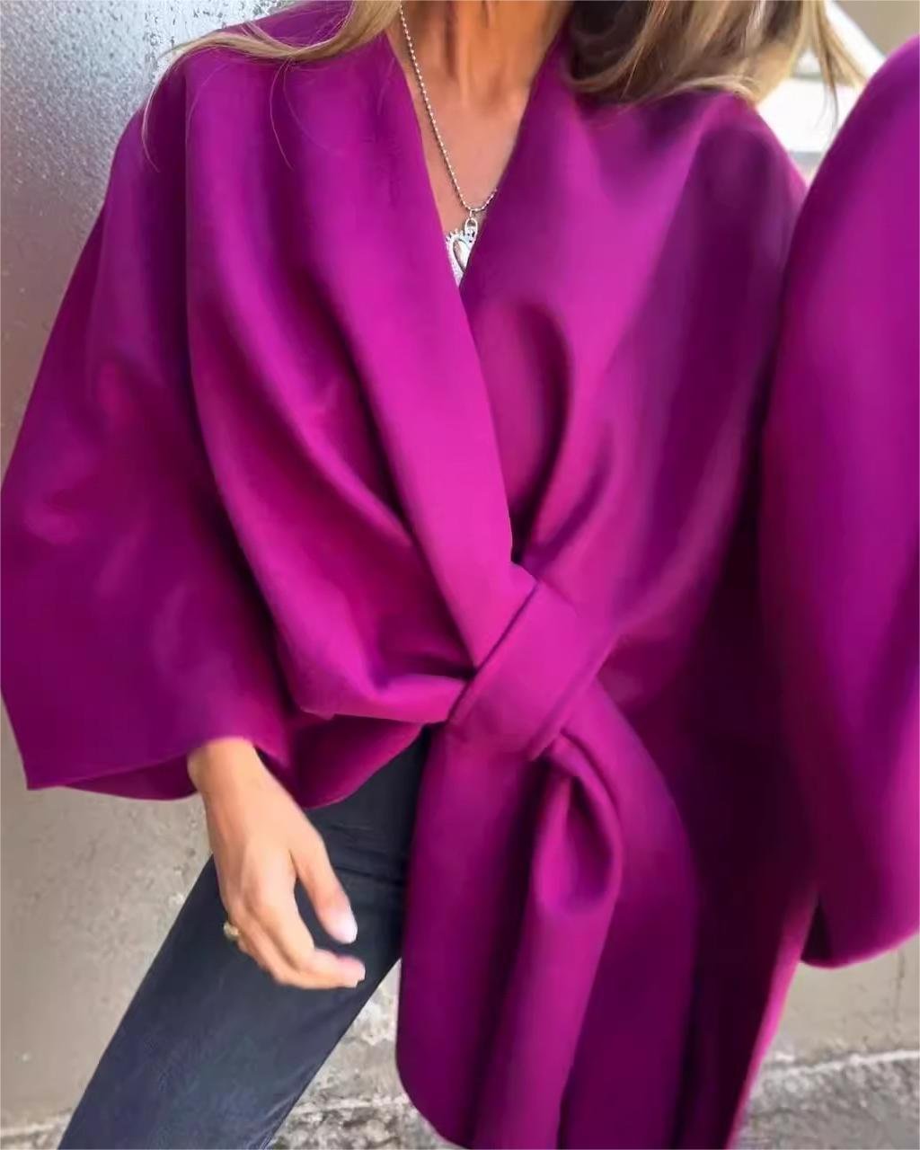 Cache-cœur Demi Manche Régulier Plain Cape Manteau pour Femmes