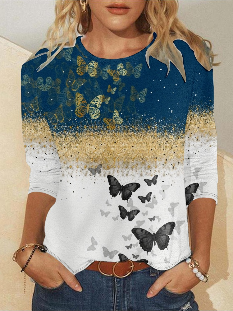 T-shirts Décontracté Bloc de Couleur Printemps / Automne Quotidien Ample Jersey Col Rond Régulier Régulier pour Femmes