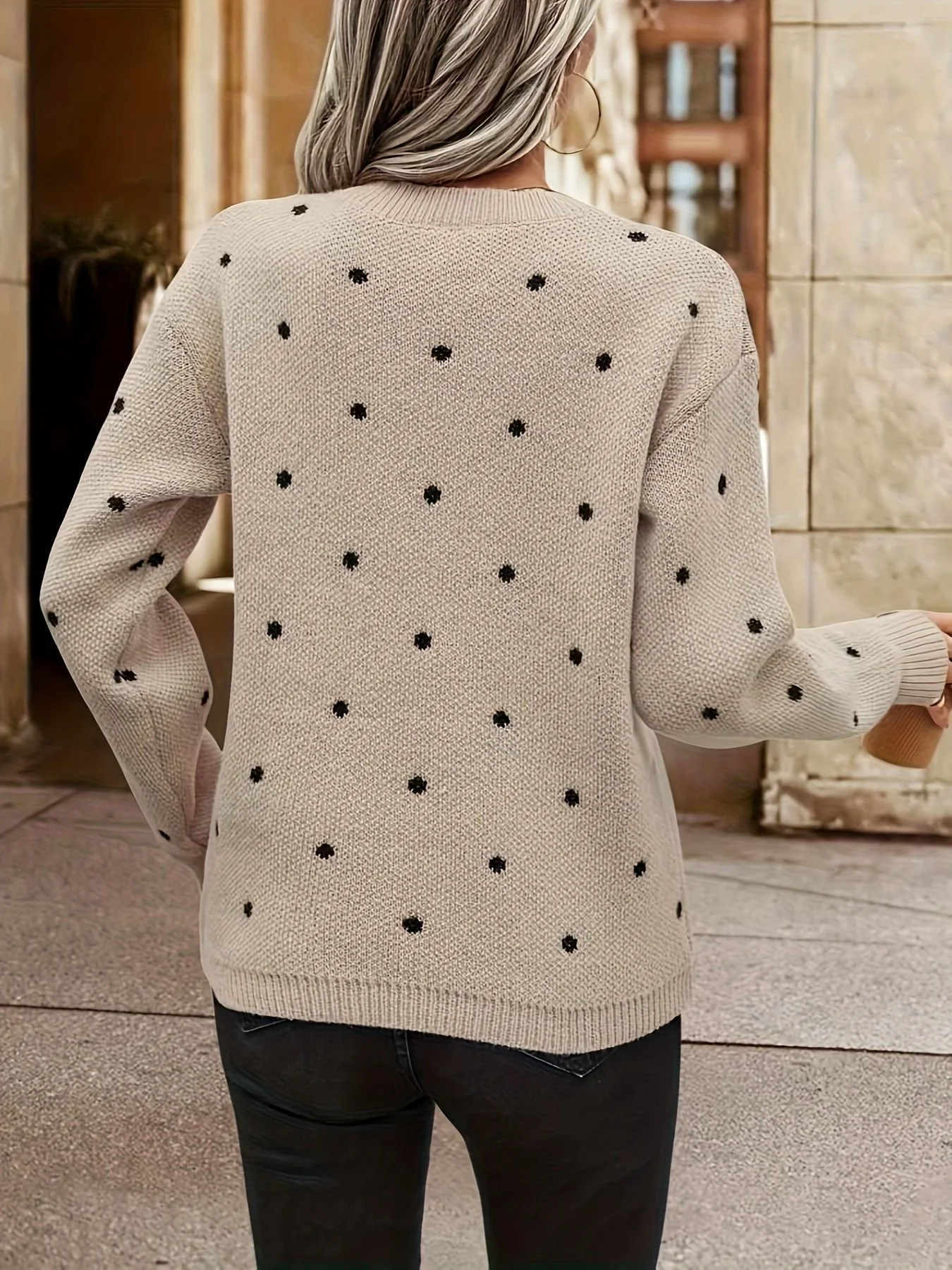 Pulls Pois Polka Décontracté Hiver Poids lourd Ample Manches Longues Laine/Tricot Régulier Droit pour Femmes