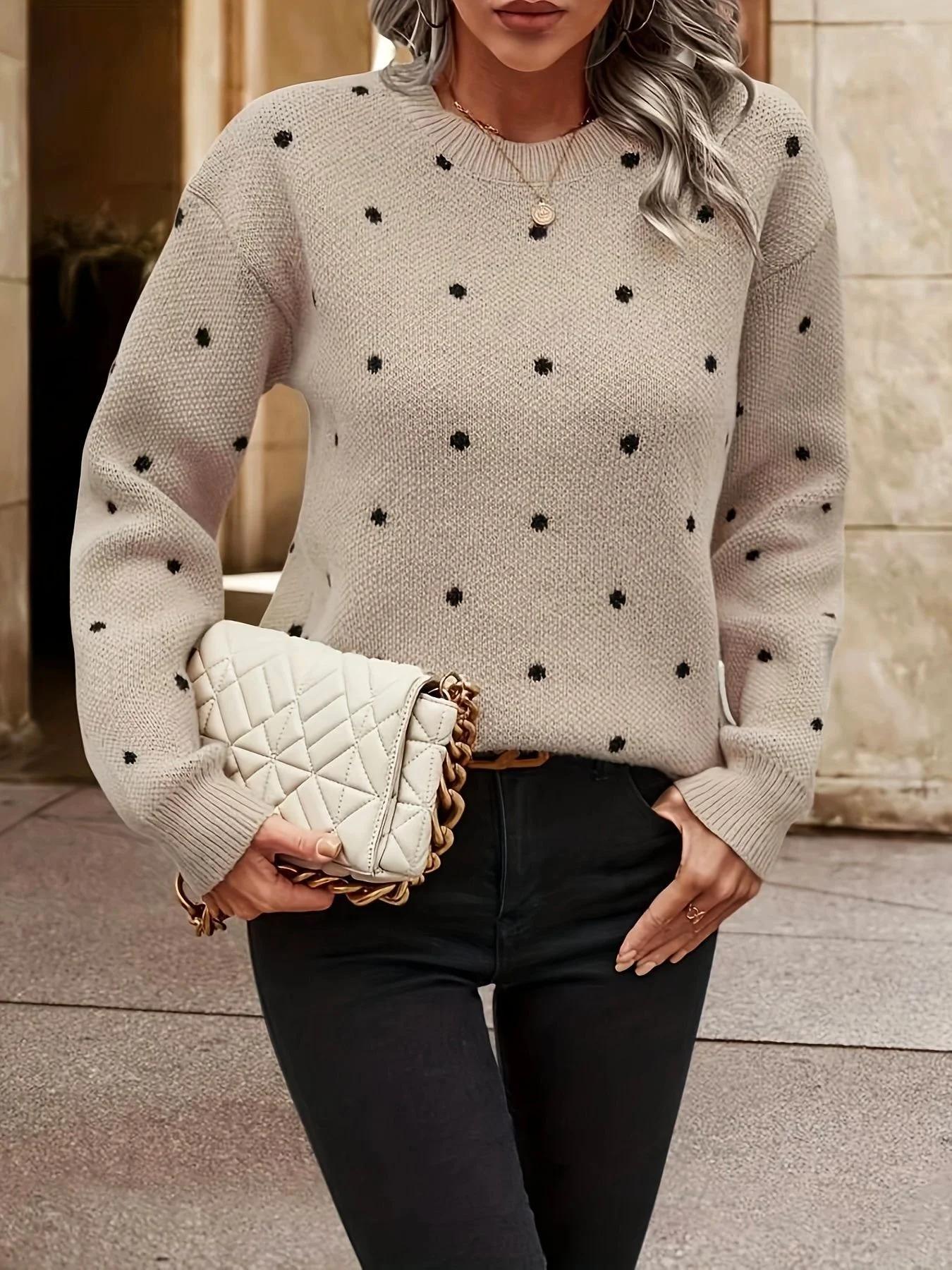 Pulls Pois Polka Décontracté Hiver Poids lourd Ample Manches Longues Laine/Tricot Régulier Droit pour Femmes