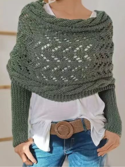 Pulls Boho Plain Printemps / Automne Acrylique Micro-élasticité Coupe Régulière Manches Longues O-Ligne À Épaules Dénudées pour Femmes
