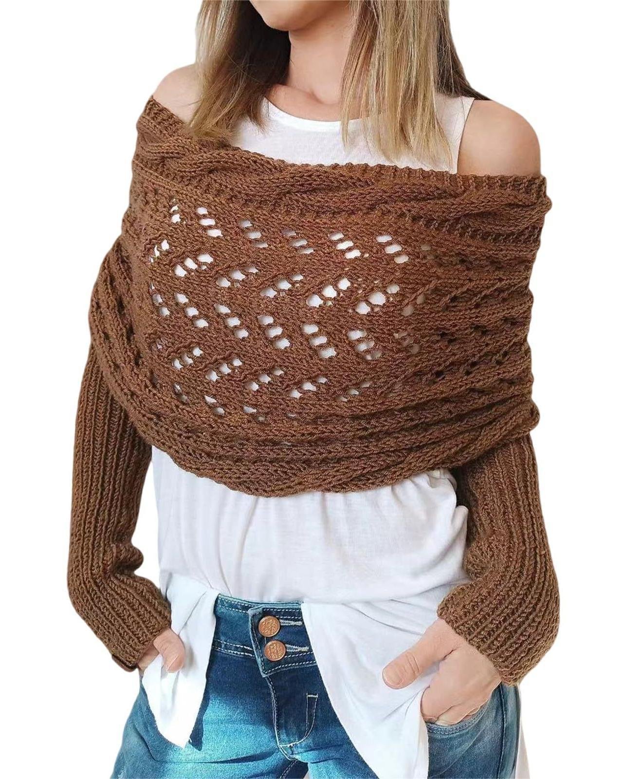 Pulls Boho Plain Printemps / Automne Acrylique Micro-élasticité Coupe Régulière Manches Longues O-Ligne À Épaules Dénudées pour Femmes