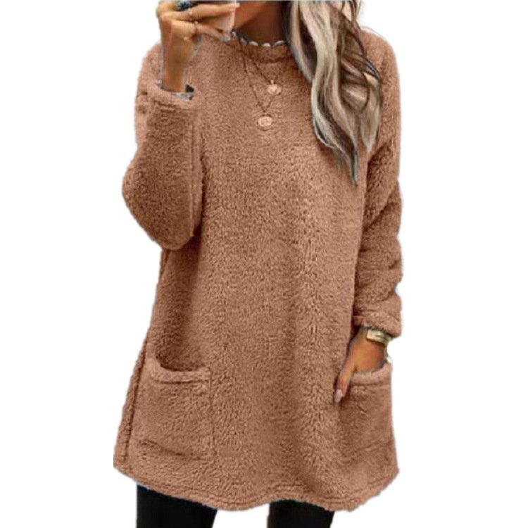 Femmes Plain Noir Col Rond Confortable Robe Mi-Longue Décontracté