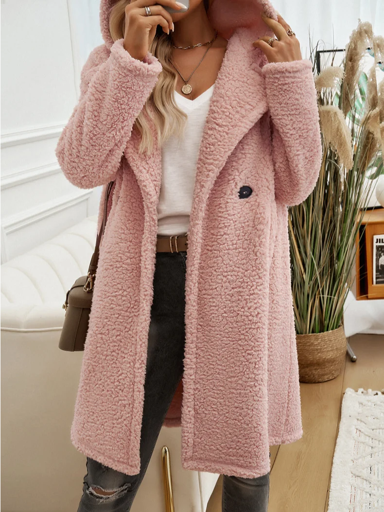 Sweat-shirt à Capuche Manches Longues Régulier Plain Veste Sherpa Caniche Blouson Boucle pour Femmes