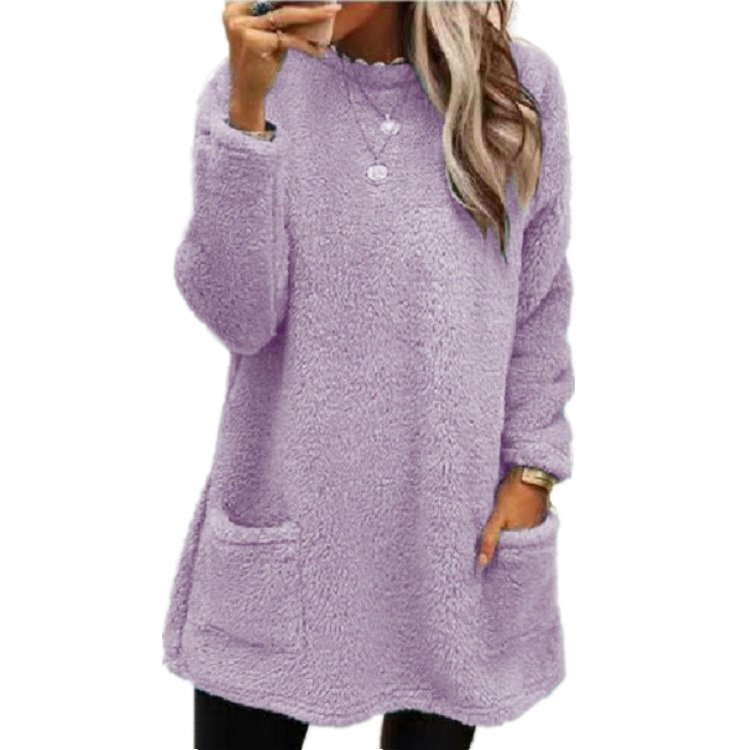 Femmes Plain Noir Col Rond Confortable Robe Mi-Longue Décontracté