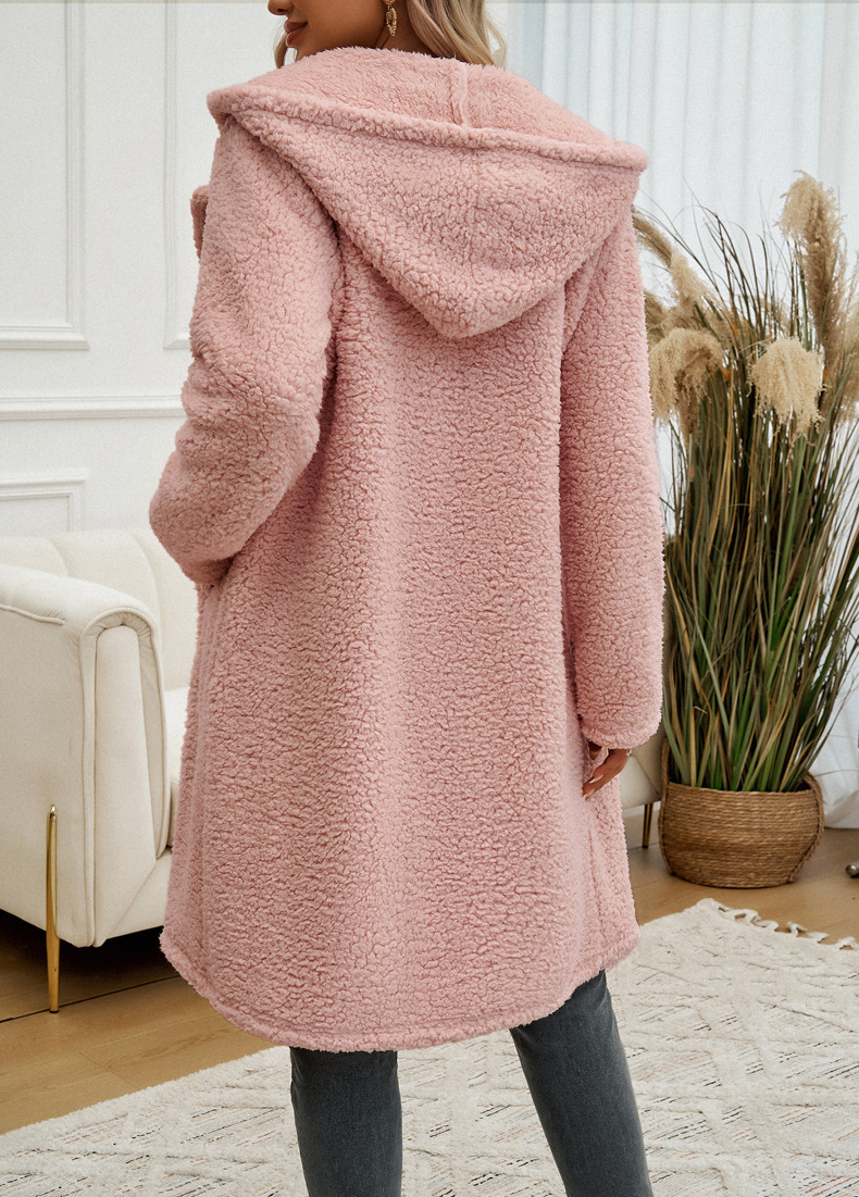 Sweat-shirt à Capuche Manches Longues Régulier Plain Veste Sherpa Caniche Blouson Boucle pour Femmes