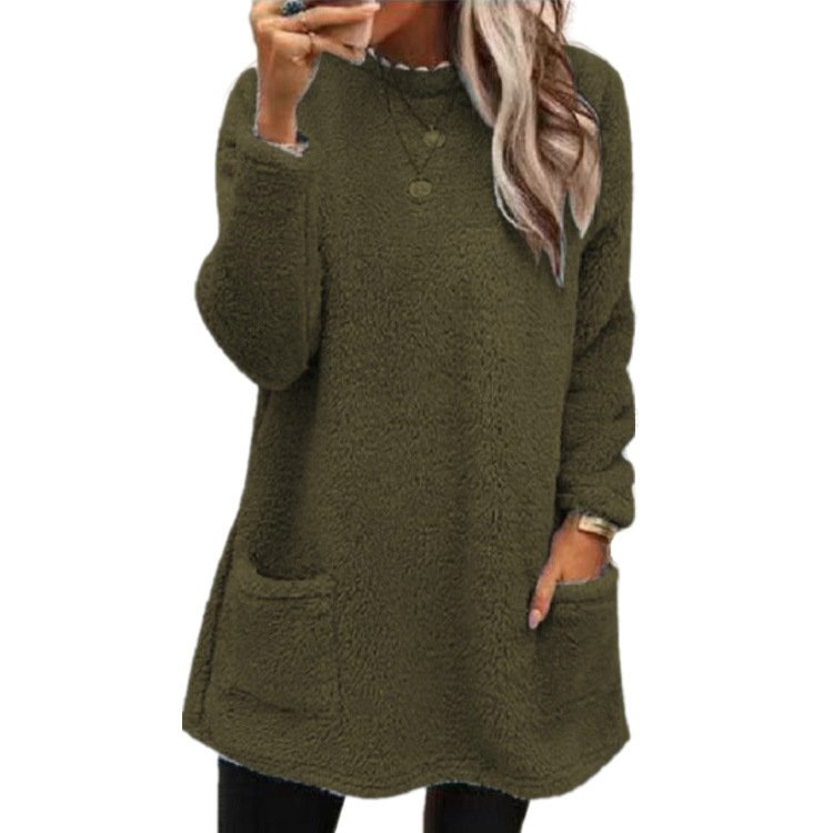 Femmes Plain Noir Col Rond Confortable Robe Mi-Longue Décontracté