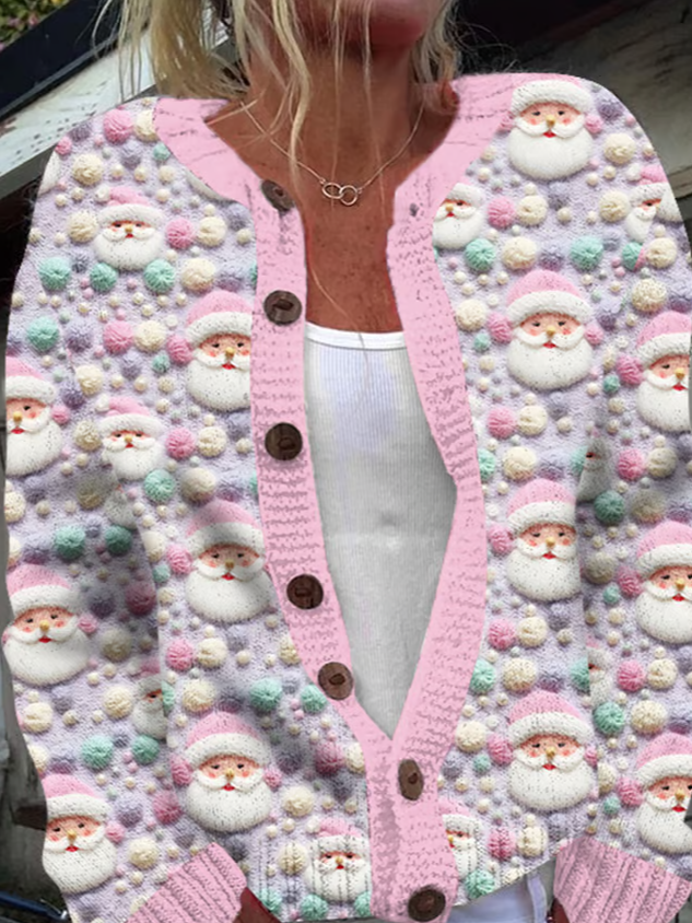 Cardigans Femmes Décontracté Père Noël Hiver Poids lourd Quotidien Coupe Régulière Col Rond Régulier Droit