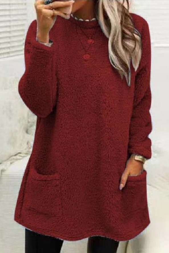 Femmes Plain Noir Col Rond Confortable Robe Mi-Longue Décontracté