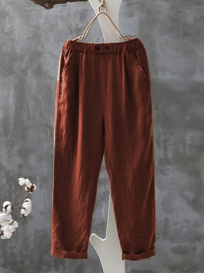 Pantalons Décontracté Plain Printemps / Automne Coton Naturel Taille Élastique Standard Régulier Poche Couture pour Femmes