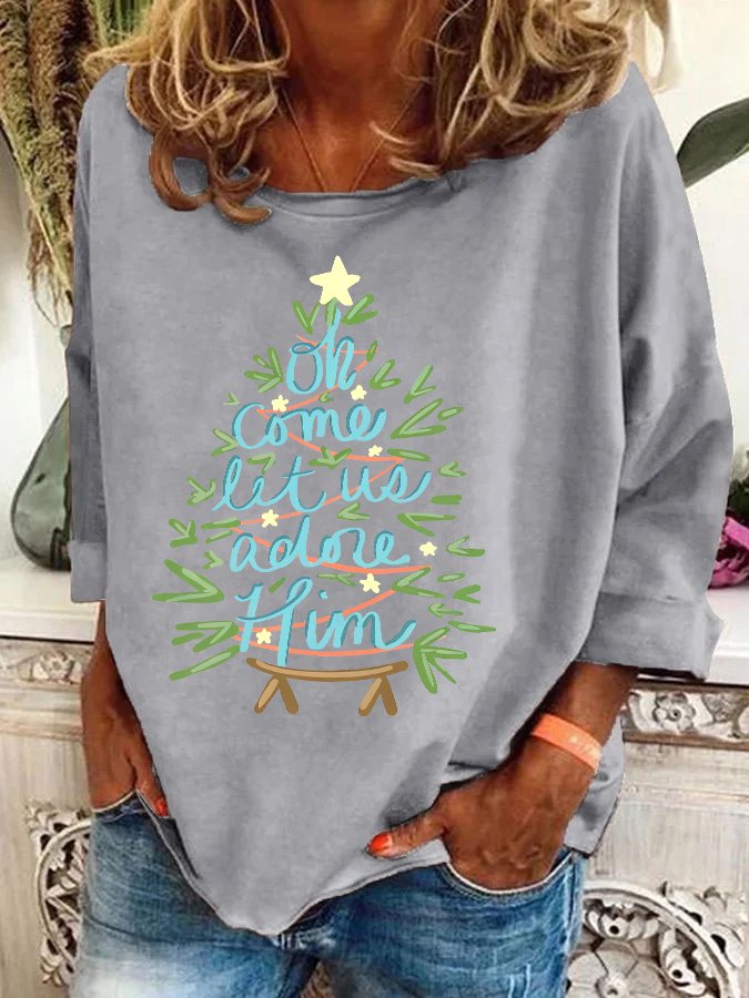 Sweat-shirts Femmes Décontracté Printemps / Automne Sapin de Noël Aucune élasticité Manches Longues Col Rond en Mélangé de Coton Régulier Régulier