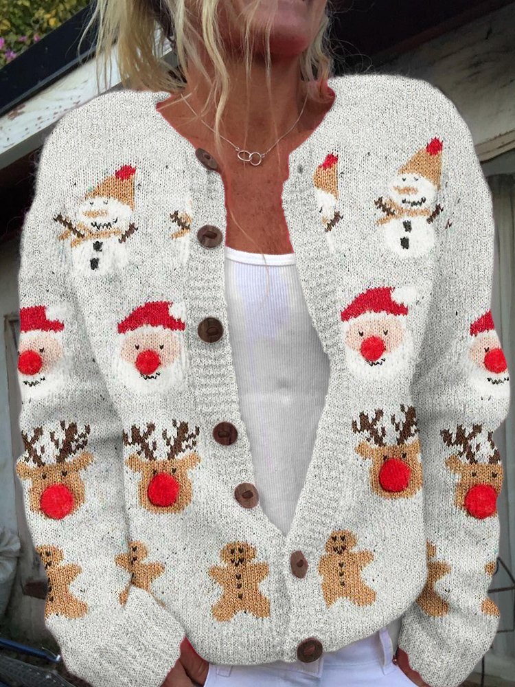 Cardigans Femmes Décontracté impression en 3D Hiver Tricoté Micro-élasticité Quotidien Coupe Régulière Col Rond Régulier